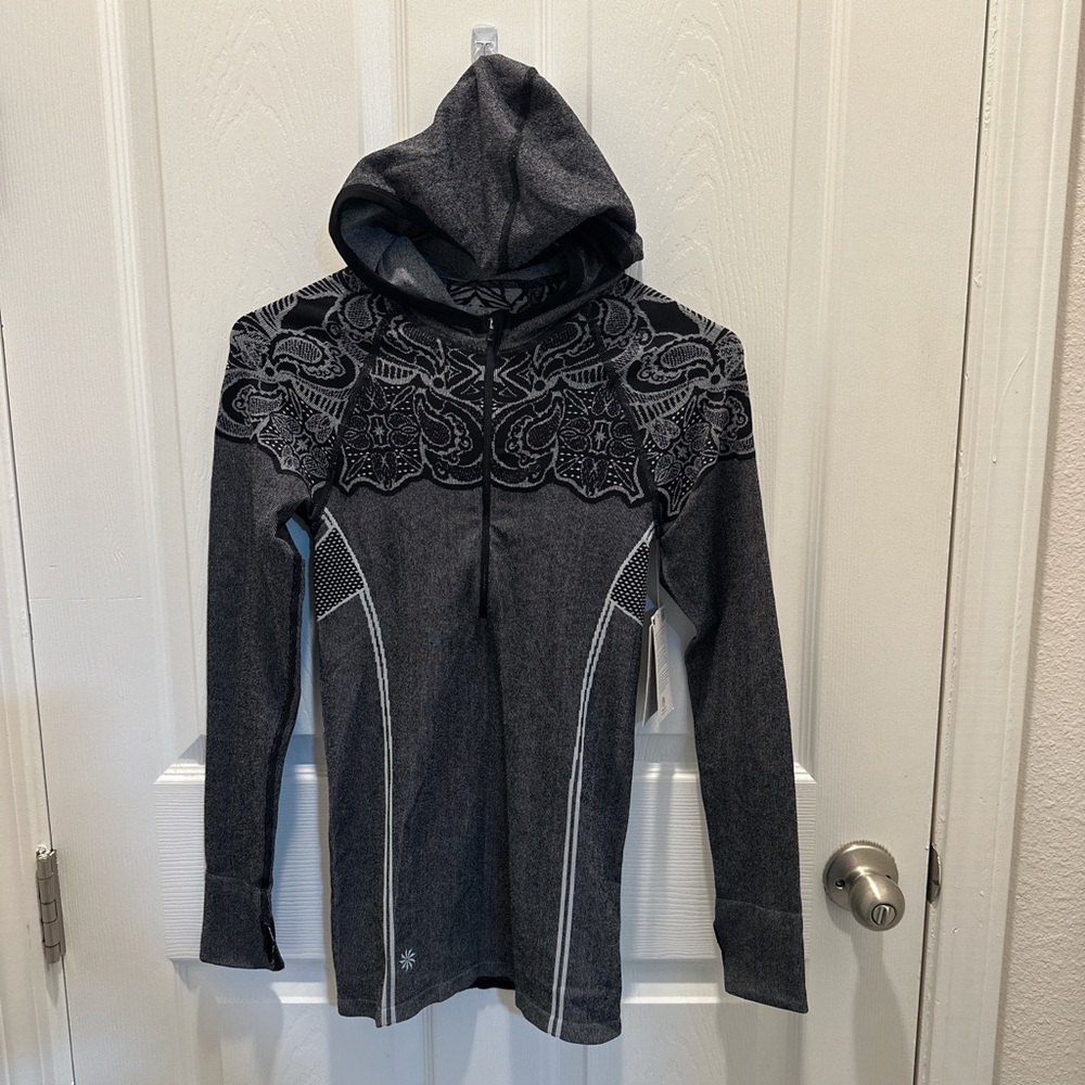 ATHLETA Dark Gray and black Hoodie with Decorative Yoke